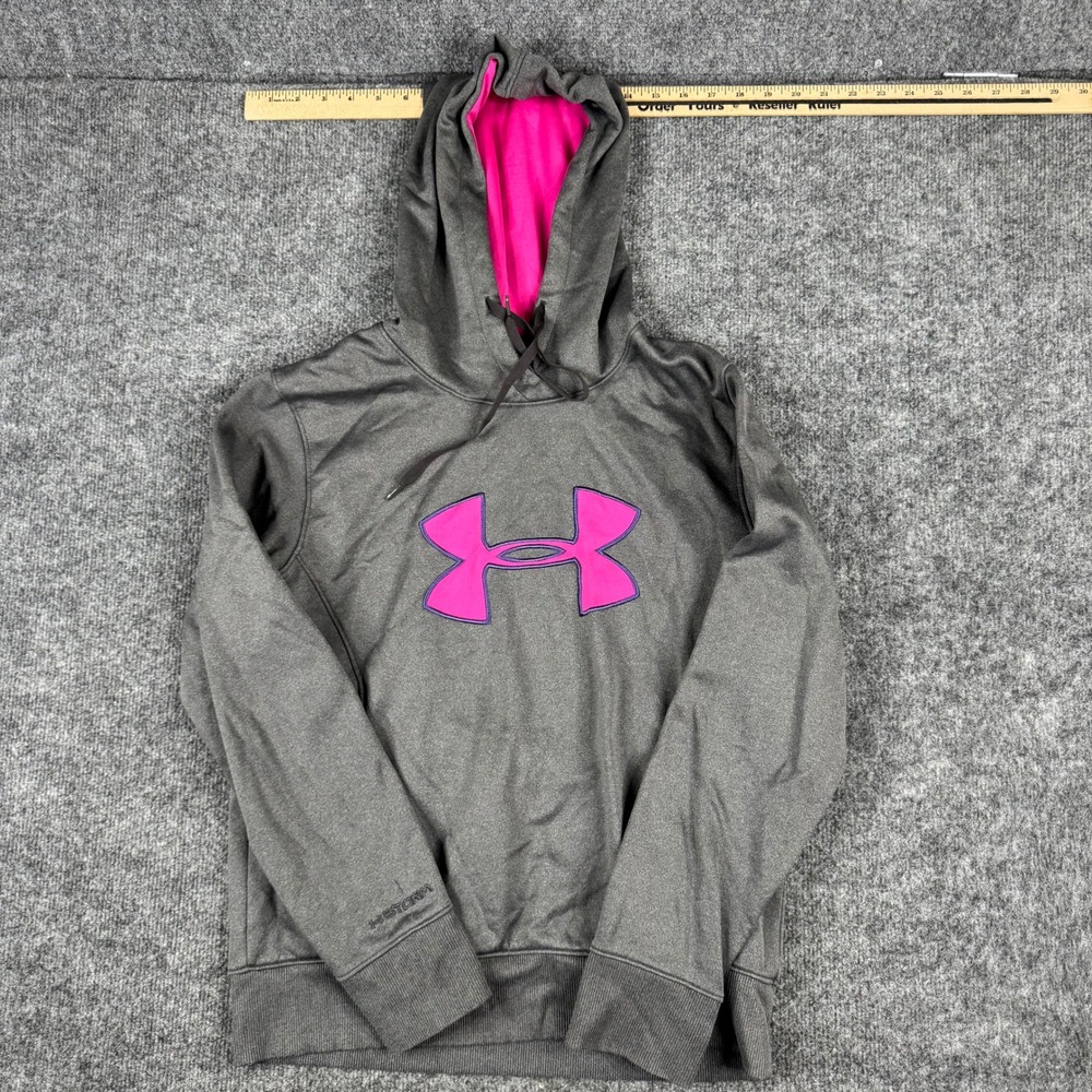 Under Armour Hoodie Womens Size S Gray Pink Storm Fleece Athletic Sweatshirt